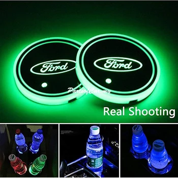 

2pcs Fashion Car Styling Car led Luminous Logo Light LED Cup Drink Holder Anti Slip For Fords Fiesta Ecosport Car Accessories