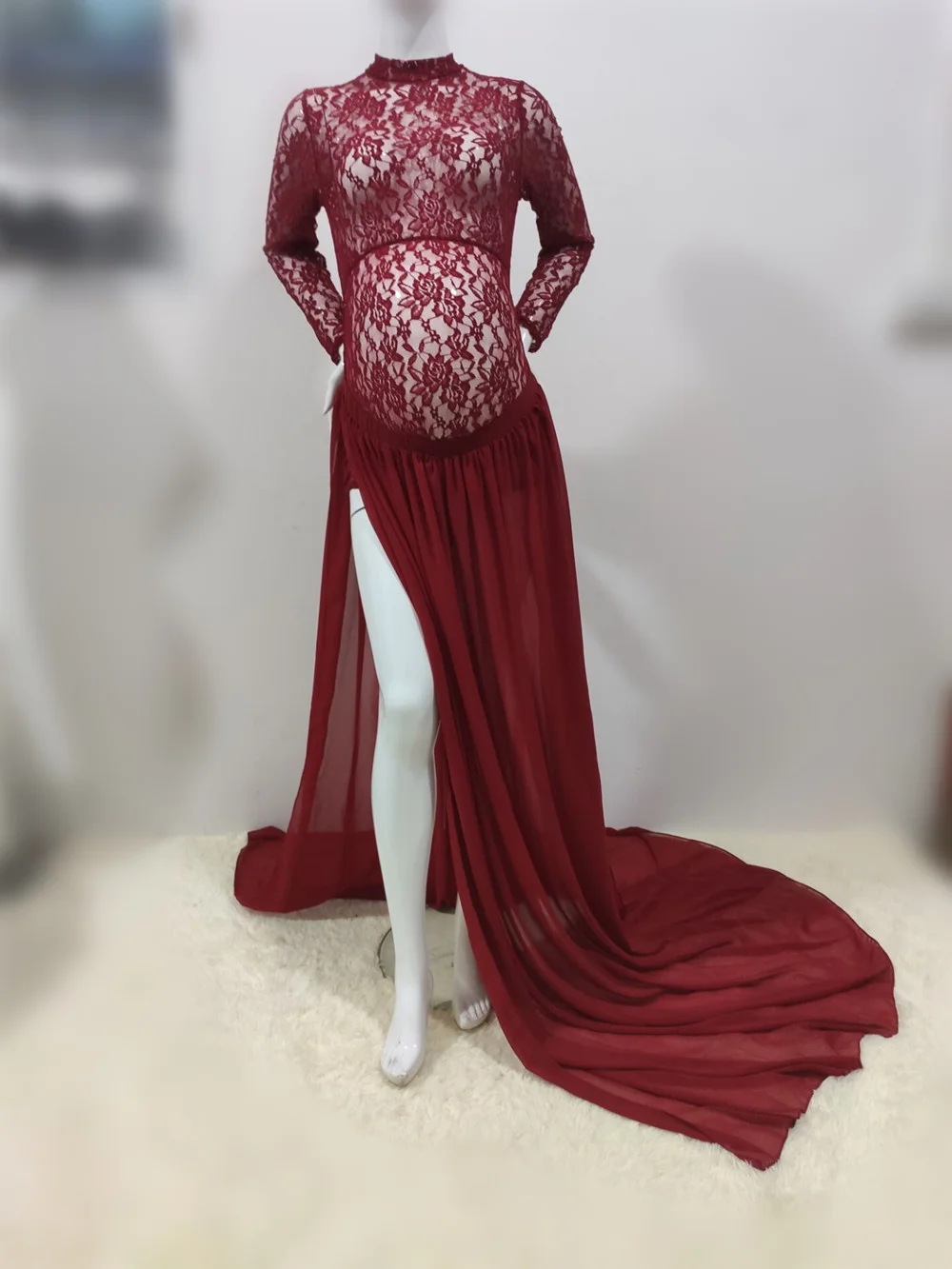Fancy Lace Maternity Dresses For Photo Shoot Sexy Split Side Pregnancy Dress Maxi Gown Long Pregnant Women Photography Prop 2020 (8)