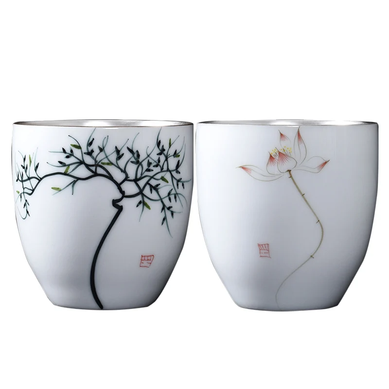 

Tea Cup 150ml 999 Silver Ceramic Cups Porcelain Teacup Master Coffee Mug Kung Fu Tea Set Teaware Drinkware Teacups Decor Gift