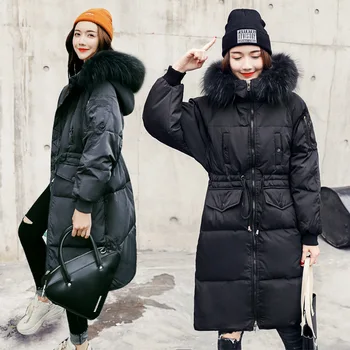 

2019 New Winter Women's White Duck Down Long Sleeve Down Jackets Fashion Ladies Windproof Warm Jackets Coats