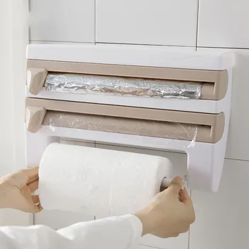 

Plastic Refrigerator Cling Film Cutting Storage Rack Wrap Cutter Tin Foil Paper Towel Holder Kitchen Shelf Plastic Hang Holder