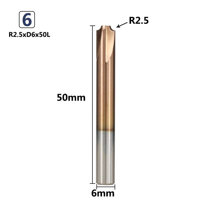 R2.5xD6x50L XCAN 1 шт. тикс Карбид с покрытием Концевая мельница R0.5-R5.0 угловая округление фреза ЧПУ станок роутер бит - Длина режущей кромки: R2.5xD6x50L
