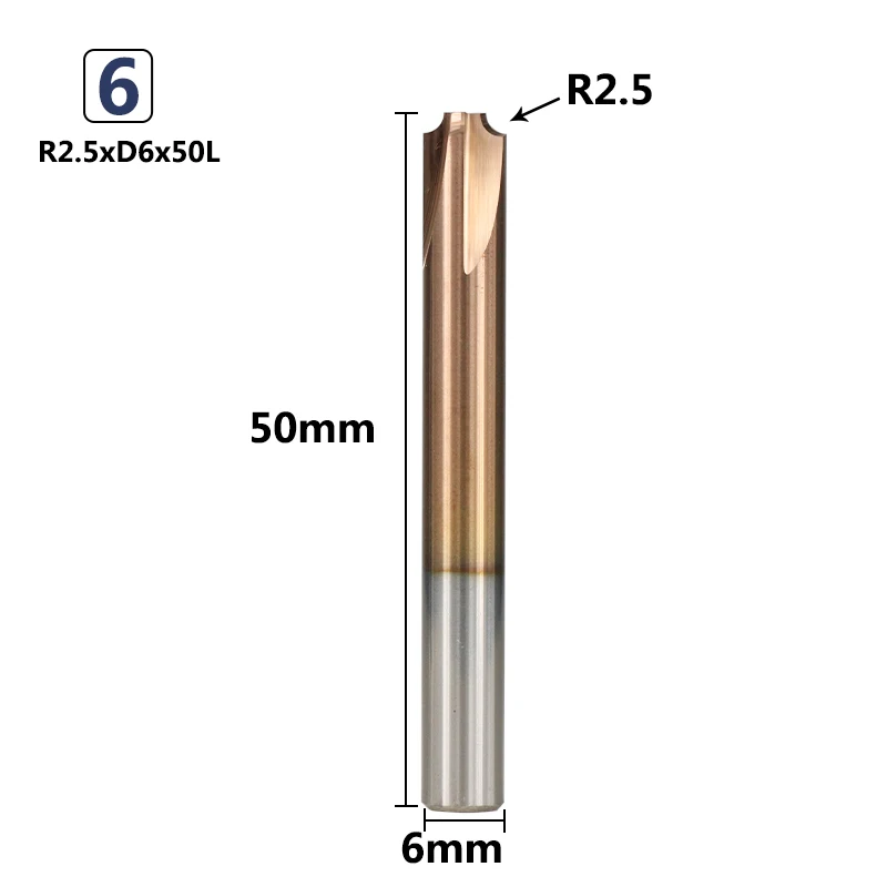 XCAN 1 шт. тикс Карбид с покрытием Концевая мельница R0.5-R5.0 угловая округление фреза ЧПУ станок роутер бит - Длина режущей кромки: R2.5xD6x50L