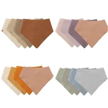 4 Pcs Soft Cotton Triangle Scarf Solid Color Snap Button Bib Baby Feeding Drool Saliva Towel Infants Bandana Burp Cloth for Newb