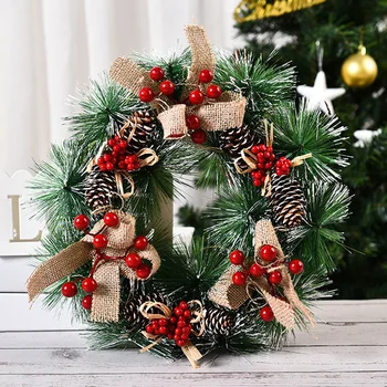 

Christmas Door Wreath Artificial Fir Green Spruce Natural Cones Berries Christmas Tree Decoration Hangers