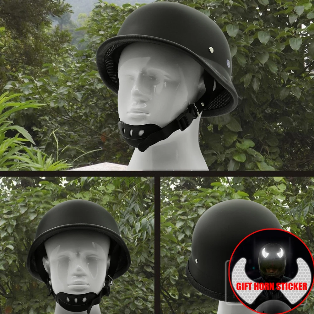 Motorcycle Retro Half German Helmets Matte Black Face Helmet Chopper Cruiser Biker M/L/XL | Автомобили и мотоциклы