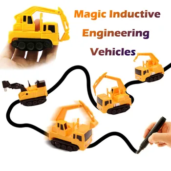

4Pcs Engineering Vehicles Mini Follow Drawn Line Magic Pen Toy Truck Kids Gift Best Presents Детский игрушечный подарок#D5