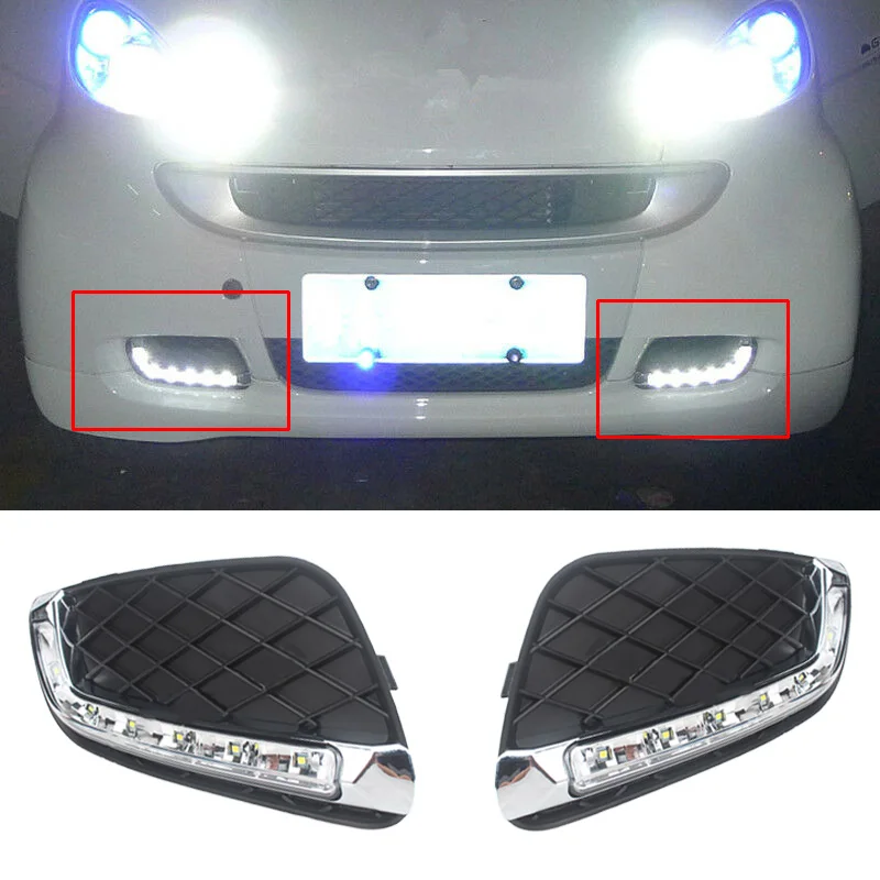 CITALL 2pcs Front Grille LED Car Daytime Running DRL Light Fog Lamp Fit For Mercedes Benz Smart Fortwo 2008 2009 2010 2011