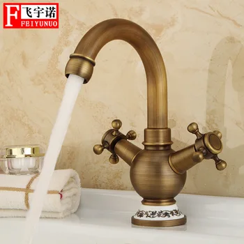 

OUIO Copper European Style Vintage Ceramic Tap Wholesale Rotatable Water Extractor Hot And Cold Mixing Faucet Kitchen Faucet