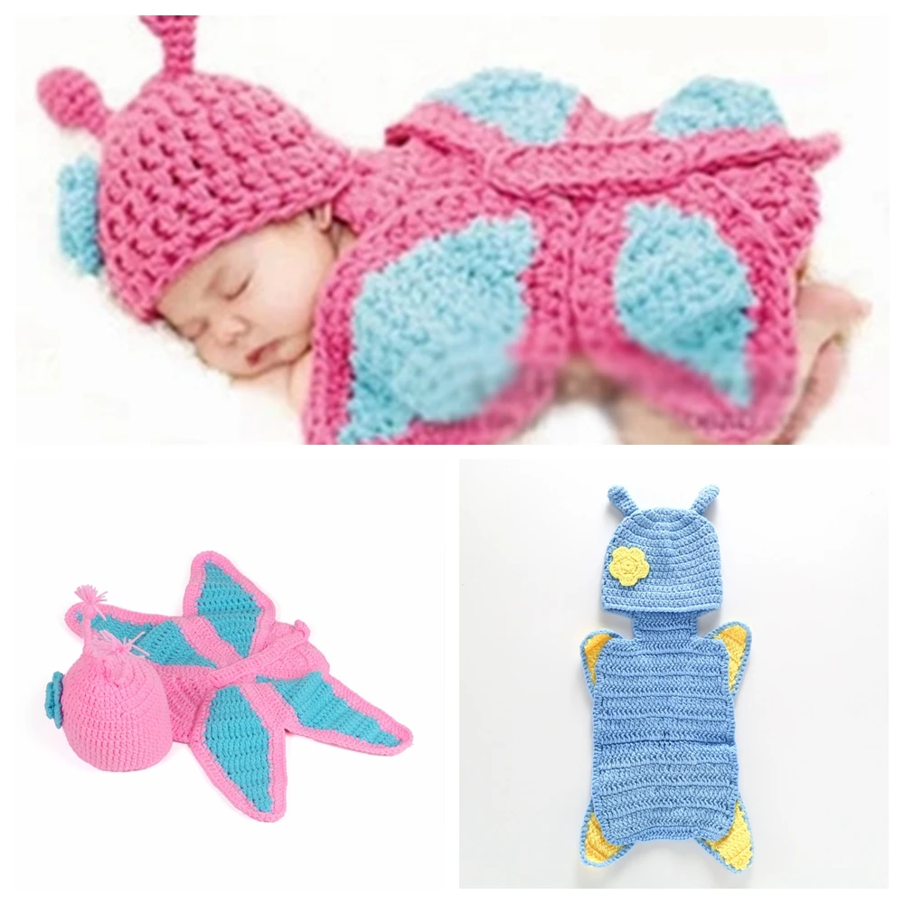 Милая Одежда для маленьких девочек вязание Бабочка фотосессий Baby Shower крючком