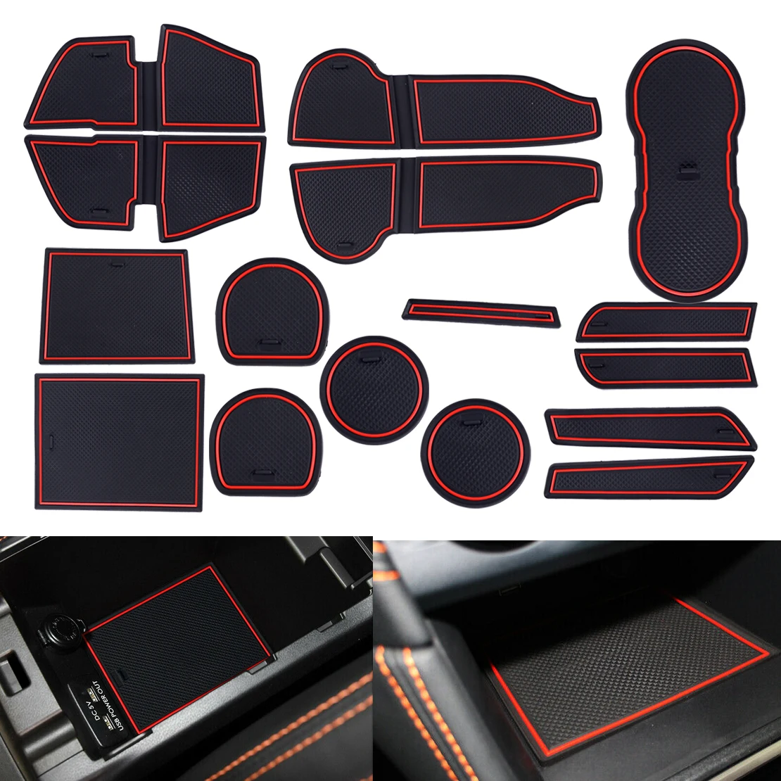 

DWCX 16Pcs Waterproof Anti-Slip Gate Slot Mat Cup Holders Pad Mat Black fit for Subaru XV 2018 2019