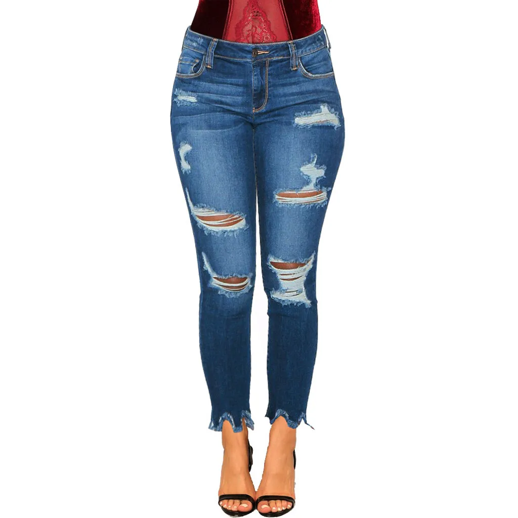 Новые синие джинсы женские с высокой талией тонкие рваные повседневные джинсы из денима стрейч брюки джинсы брюки для женщин 9,3