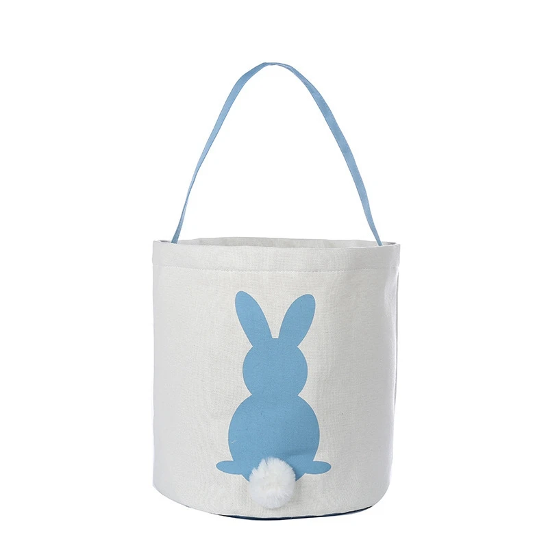 

Easter Egg Basket Holiday Rabbit Bunny Printed Canvas Gift Carry Eggs Candy Bag Blue+White