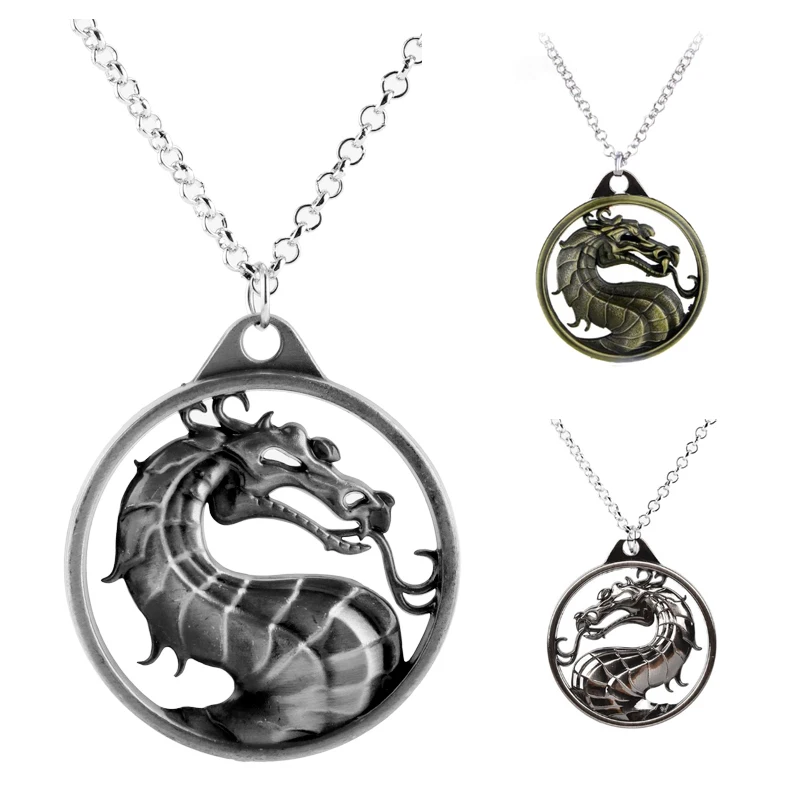 Punk Dragon Necklace Mortal Kombat Pendants Necklaces Men Women Fashion Accessories Link Chain Charm Choker Gift