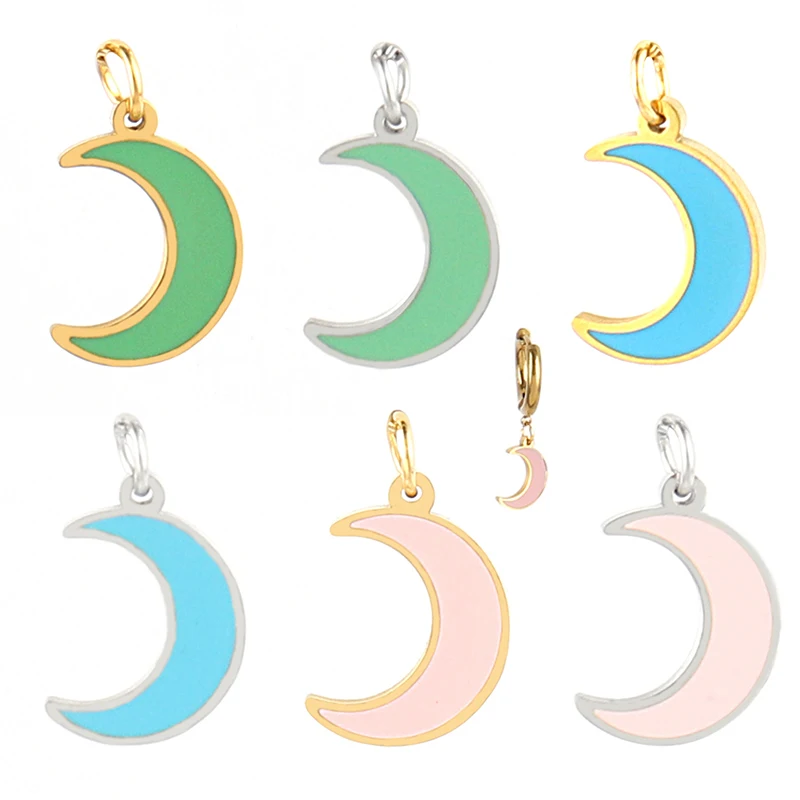 

5pcs Stainless Steel Moon Charms Color Moon Pendant Making For DIY Necklace Bracelet Earring Jewelry Accessories