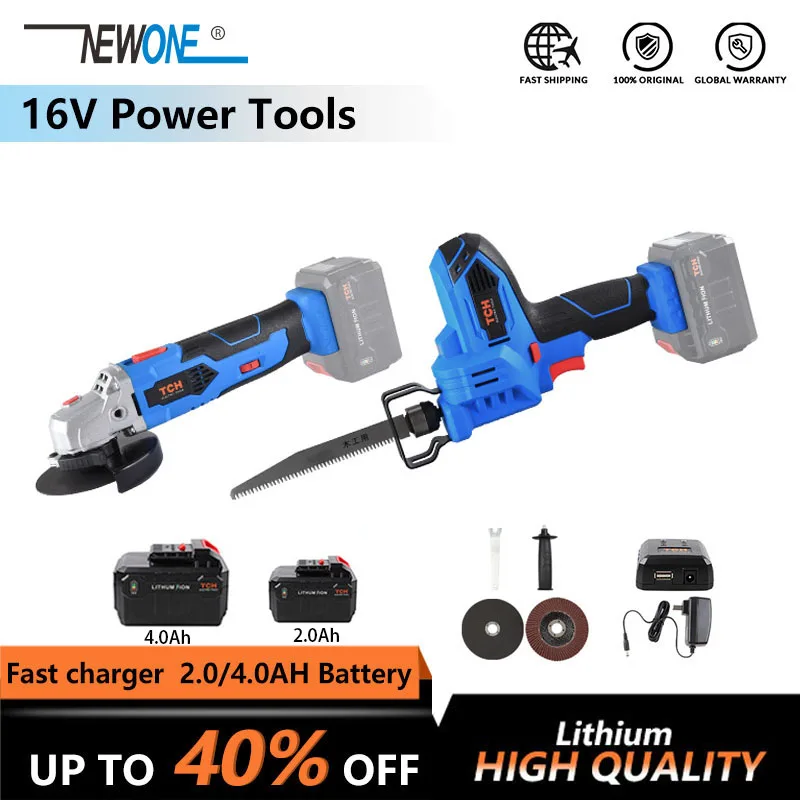 

NEWONE 16V cordless power tool Li-ion Angle Grinder Reciprocating Saw Saber Saw handsaw combo kit with battery for cutting grind