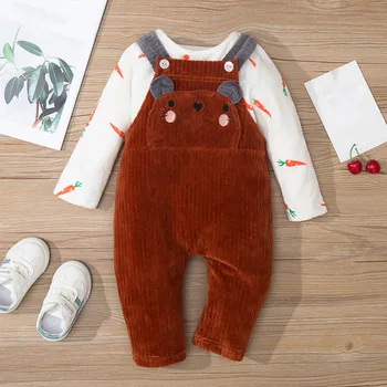 Baby Clothes Toddler Baby Clothes Boys Sets Girls Corduroys Long Sleeve Carrot Bear Print Overalls Suit детская одежда Ropa Bebe 1