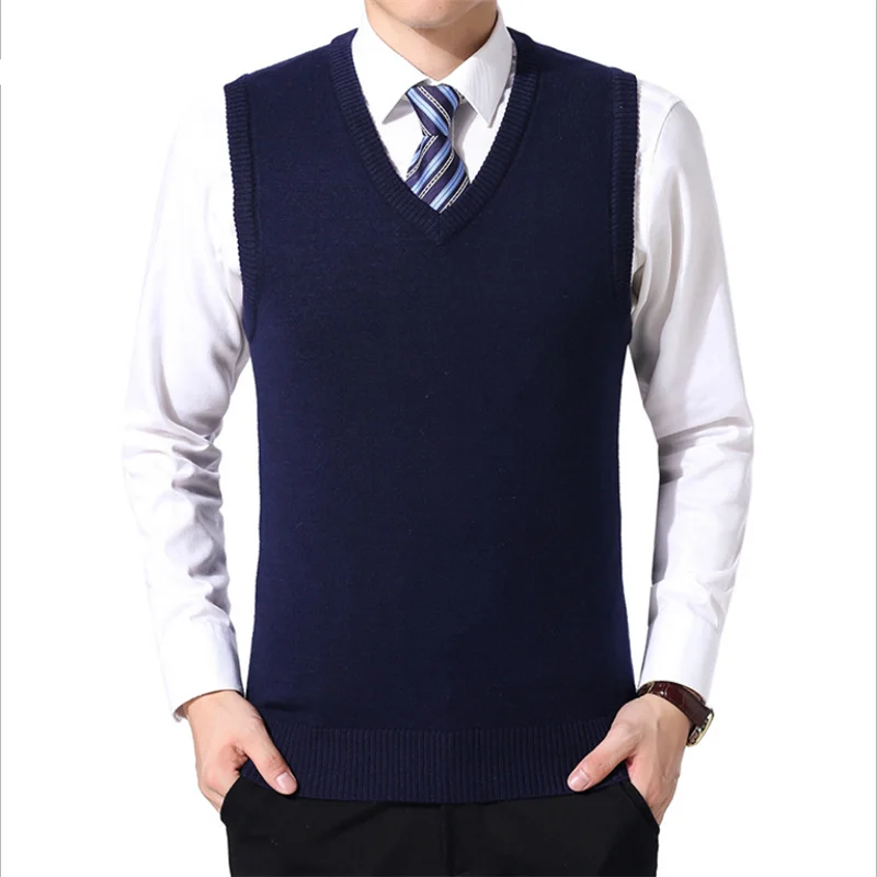 Chaqueta informal ajustada sin mangas para hombre, suéter tejido tipo Chaleco, Chaleco Masculino, cuello en V, 2020
