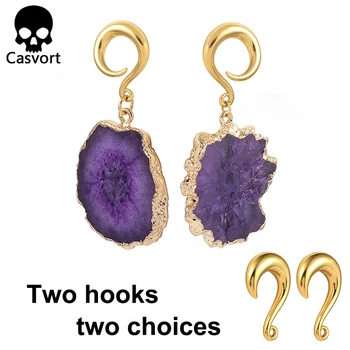 

Casvort 2 PCS irregular Natural Stone Ear Plugs And Tunnels Body Piercing Stainless Steel Ear Gauges Expander Pair Selling