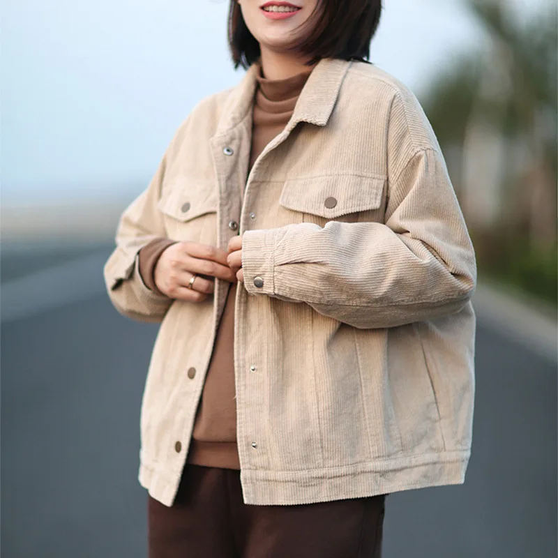 

2019 Autumn And Winter Warm Quilted Loose Casual Short Coat Autumn And Winter Solid Color Corduroy Tops Thick Shirt Coat