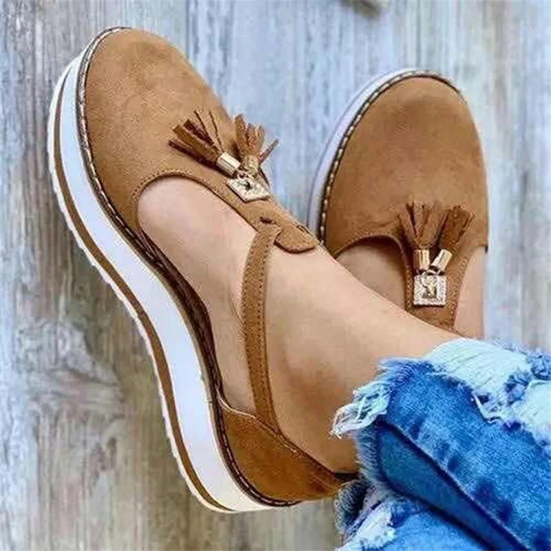 2020 New Fashion Women Summer Tassel Loafers Comfy Round Toe Buckle Sandals Casual Platform Thick Bottom Shoes Elegant Sneakers (3)