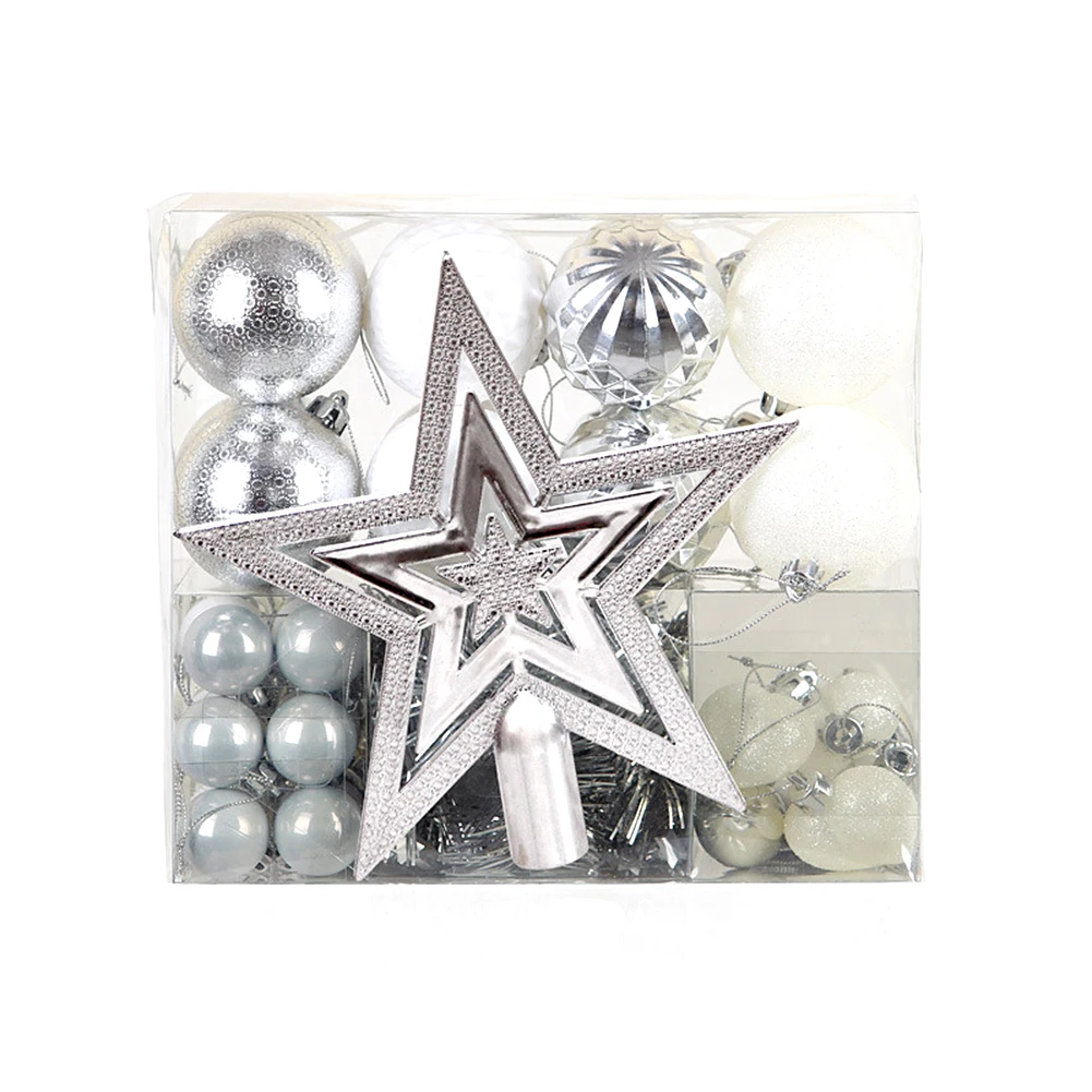 

50pcs Christmas Tree Decoration Pendants Xmas Ball Gift Package Tree Tops Silver White Star Beautiful Home Party Wedding Decors