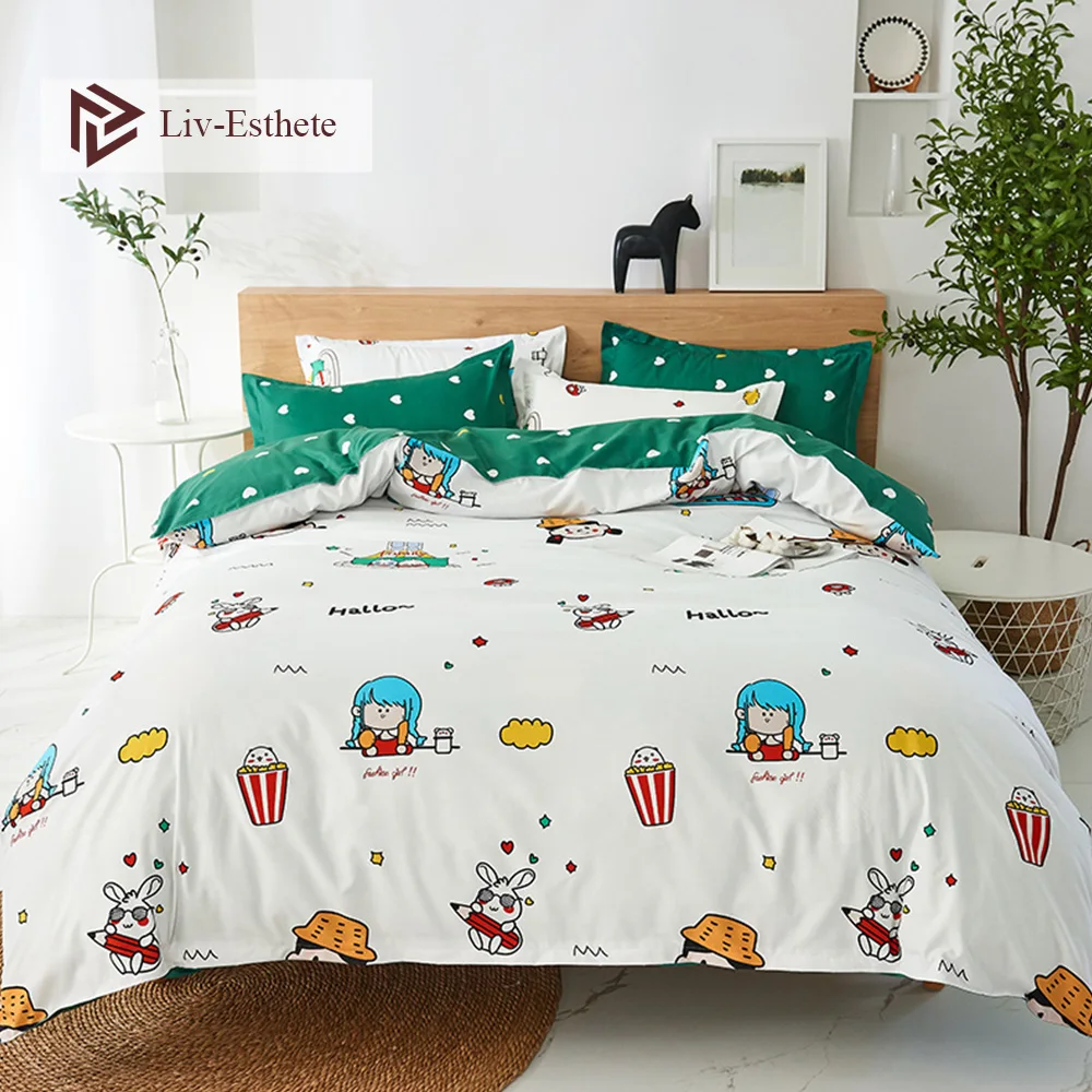 Комплект постельного белья Liv Esthete с милым мультяшным котом мягкий пододеяльник