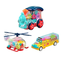 8 locomolocomolocomotiva elétrica/helicóptero/ônibus carro de brinquedo engrenagem inteligente sensor jogar veículo com luz luminosa música bebê natal presente
