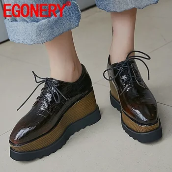 

EGONERY 2020 spring new retro women pumps high heels platform square toe genuine leather cross-tied women shoes drop shipping