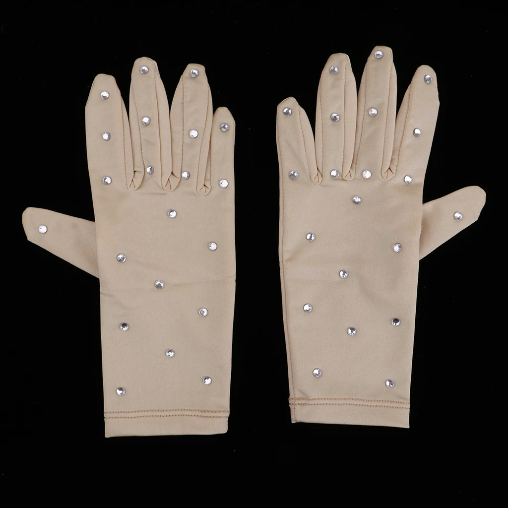 Thermal Compact Skating Gloves with Clear Rhinestone (and some Spare Rhinestones ) for Women Girls Size S/M/L/XL