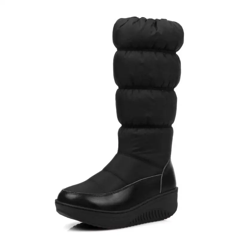 ZALAVOR/новые модные зимние ботинки; женская обувь на платформе; женские ботинки до середины икры; теплые женские ботинки; большие размеры 35-44 - Цвет: Черный