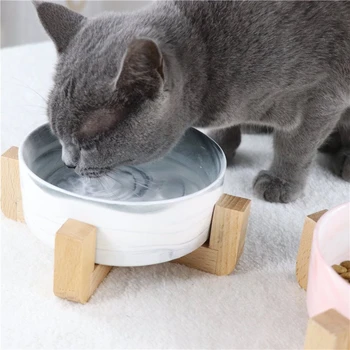 

Marbling Pet Bowl Cat Dog Bowl Wooden Shelf Ceramic Feeding and Drinking Bowls for Dogs and Cats Pet Feeder Accessories