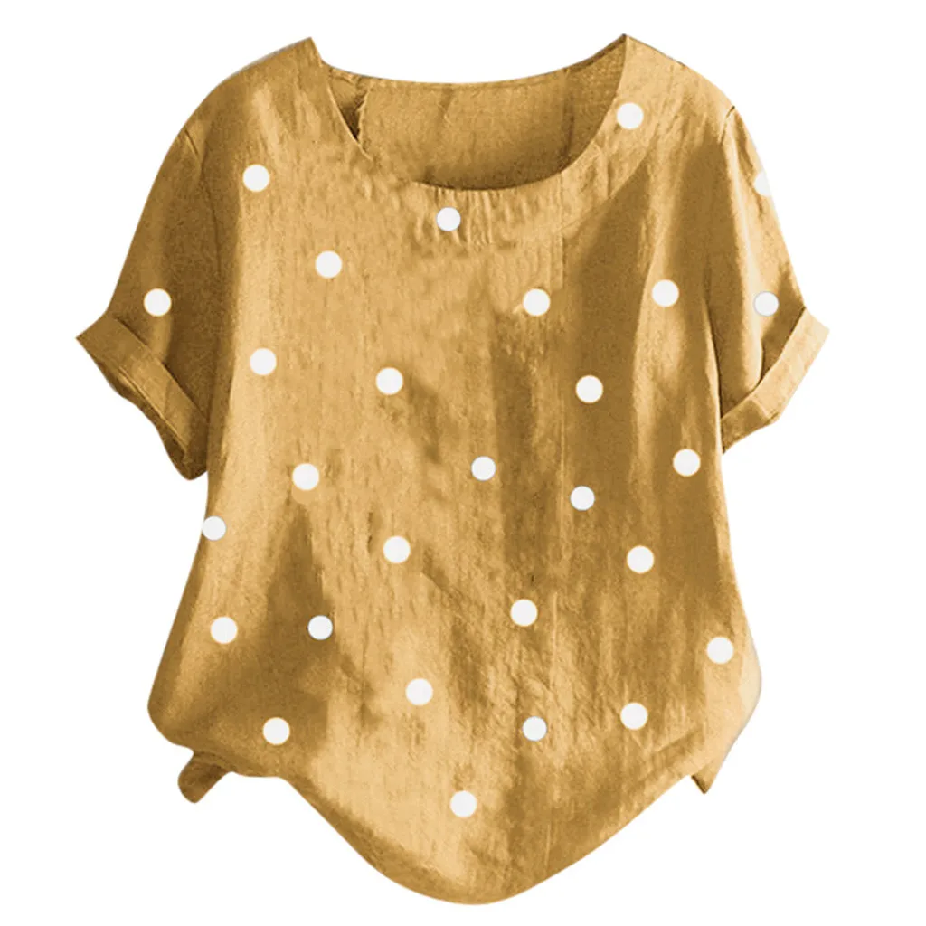 Women Casual Plus Size O-Neck Dot Printed Loose Button Tunic Shirt Blouse Tops High quality office blouse plus size tops 330