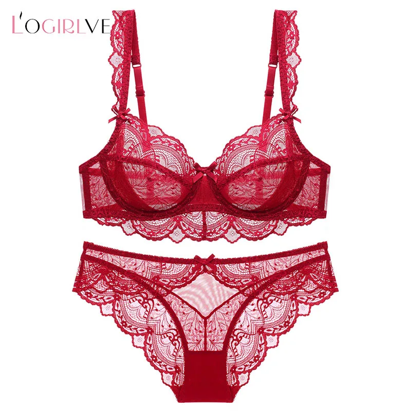 Sexy Lace Ultra Thin Transparent Bra And Panties Set Large Size Underwear  Set Lingerie Women Brassieres A B C D E Cup 95c 95d