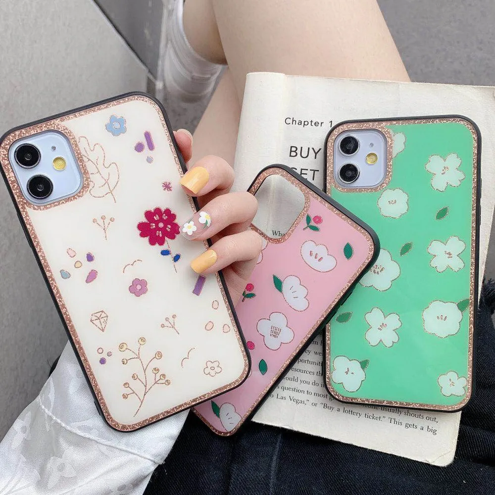 

Hanfeng small floral case For iPhone X XR glitter XS Max waterproof phone for iphone 11 PROMAX fashion 7 Fashion 8 plus women