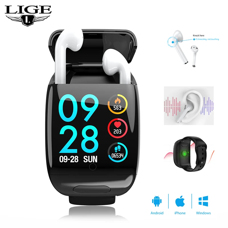 LIGE New Smart Watch TWS Bluetooth Headset
