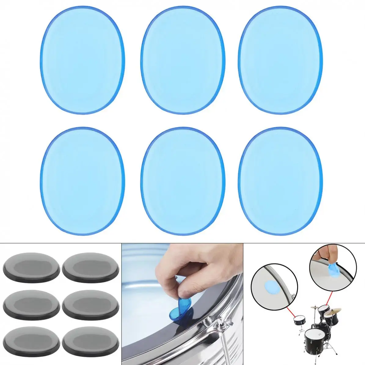 

Drum Mute Pad 6pcs/set Transparent Silicone Jazz Snare Drum Muffler 2 Colors Optional