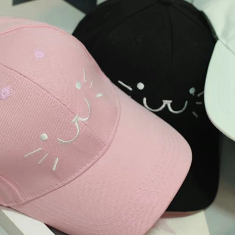 Модная Регулируемая вышивка Snapback симпатичная бейсболка мультяшная кошка лицо Хип Хоп плоская шляпа Повседневная Кепка для мальчиков и девочек