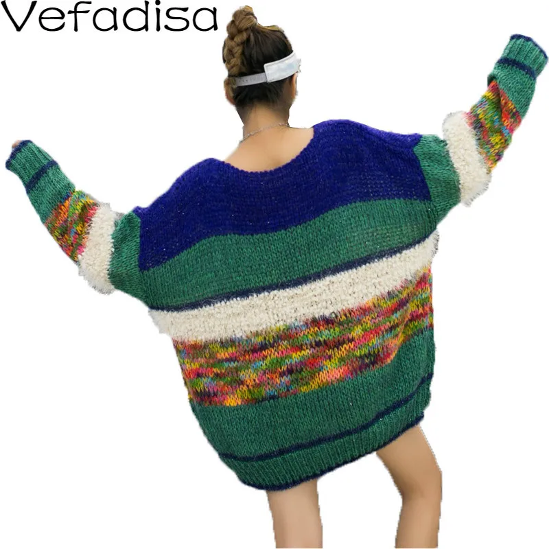 

Vefadisa Autumn Cartoon Batwing Sleeve Sweater V-Neck Pullovers Sweater Long Sleeve Streetwear Woman Sweater 2019 QYF644