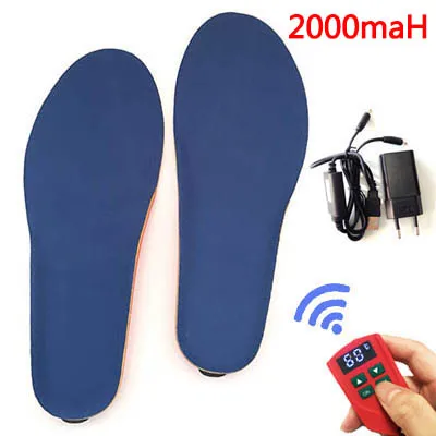 2000mAH Blue Новые стельки с подогревом, с беспроводным пультом дистанционного управления, с питанием от батареи, для мужчин и женщин, зимние теплые стельки, европейский размер 41-46 - Цвет: 2000mAH Blue