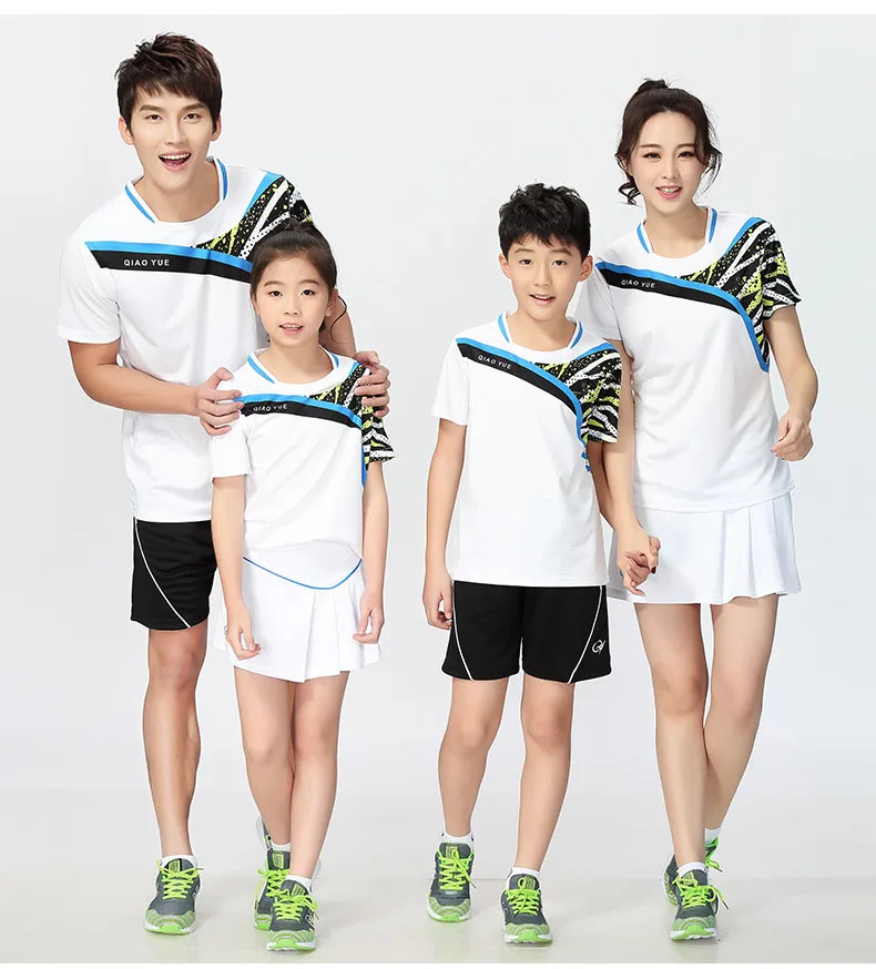 Men Women O-Neck Tennis T shirts Shorts Skirts , Boys Girls Badminton Sets , Table Tennis T-shirts Clothing White
