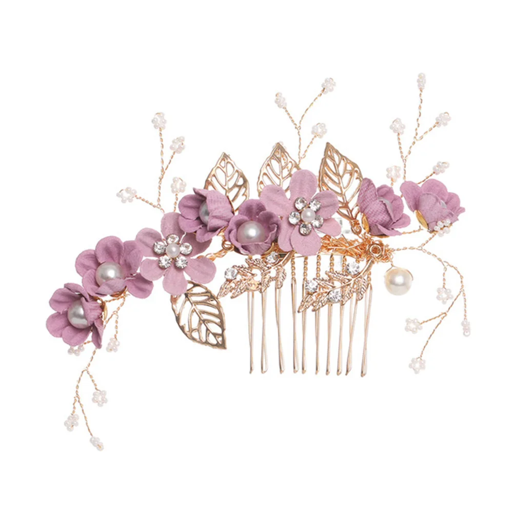 1 шт. Модный Роскошный цветок волос расчески головной убор элегантный, Свадебный, для невесты аксессуары для волос листья шпильки ювелирные изделия - Окраска металла: purple