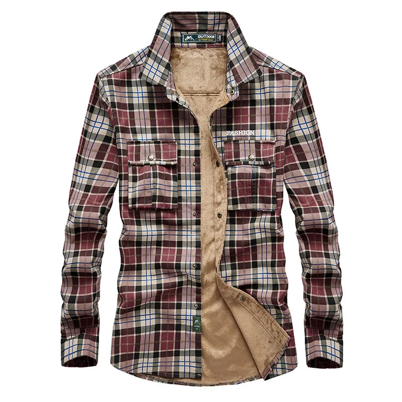 Winter Shirt Men Fleece Thick Warm Shirts Pure Cotton Fashion Plaid