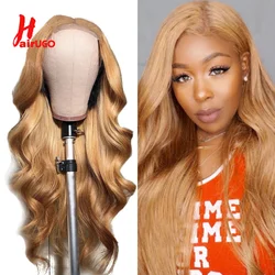HairUGo Honey Blonde Lace Closure Wig Remy Peruvian Lace Front Wig Body Wave Wig With Baby Hair Human Hair Wigs Pre Plucked 180%
