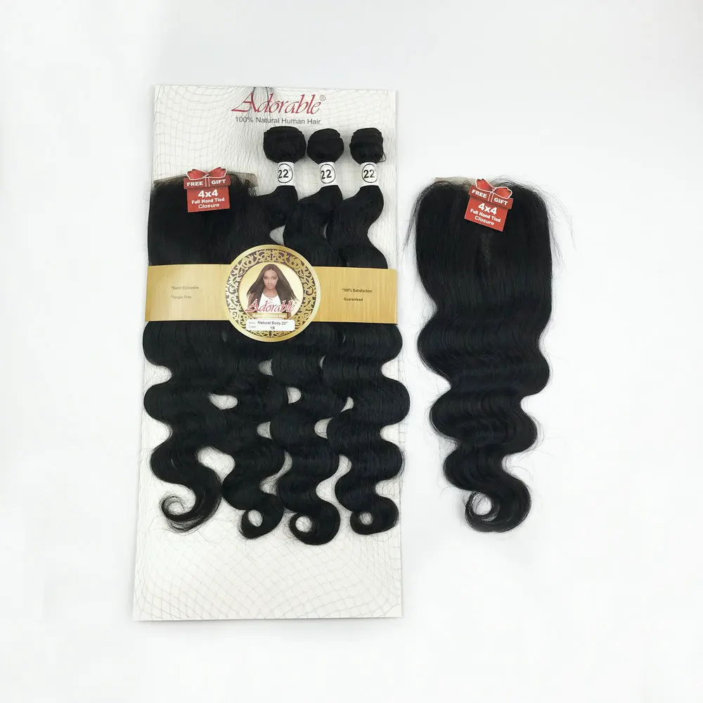 Animal Mixed Synthetic Hair Bundles with 4*4 Lace Closure Straight Packet Hair Weaves,Adorable Natural Blend Body Wave 3+1