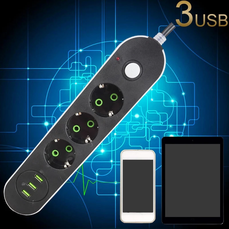 Умный USB Мощность розеток 3 розетки Порты и разъёмы Зарядное устройство шнур