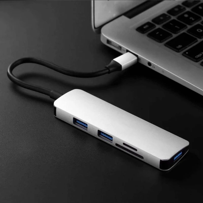 Алюминиевый usb type-C 5в1 концентратор адаптер 3 USB 3,0 SD/TF кард-ридер для Macbook PC S9 Xiaomi для Macbook PC S9