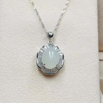 

925 Silve Natural White HeTian Jade Oval Shape Design Lucky Pendant + Free Necklace For Women's Gift Fine Jewelry