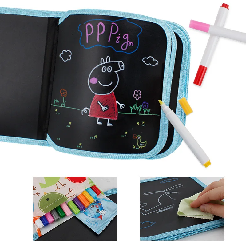 

Portable Soft Chalk Board Drawing Book Magic Pen Painting Coloring Book DIY Blackboard Painting Drawing Board Kids Toys 12 Pens