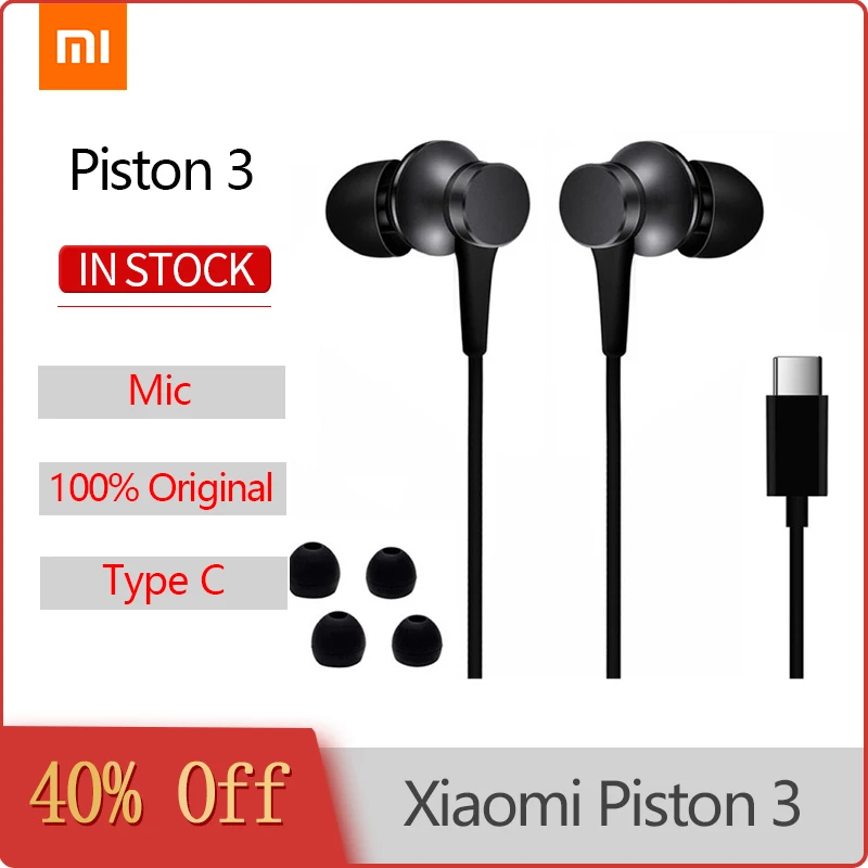 Original Xiaomi Piston 3 Earphones USB TYPE C In Ear Wired Earphone with Mic for Mi 6 8 9 Pro 10 Mix Note 2 3 Huawei Earbuds